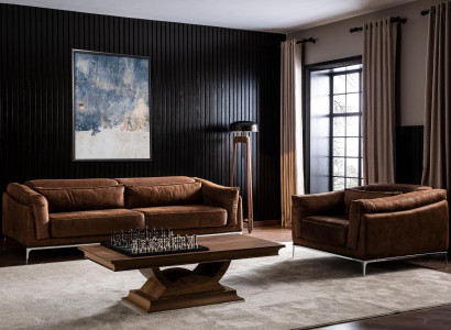 Armchair + Sofa in Brown Modern Style Medium Soft Luxurious Comfortable new